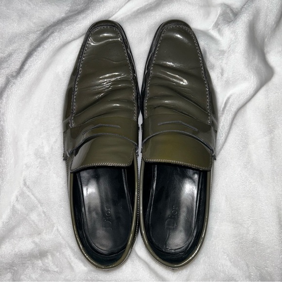 Christian DIOR Green 45 Leather patent penny loafers pointy - Picture 1 of 10